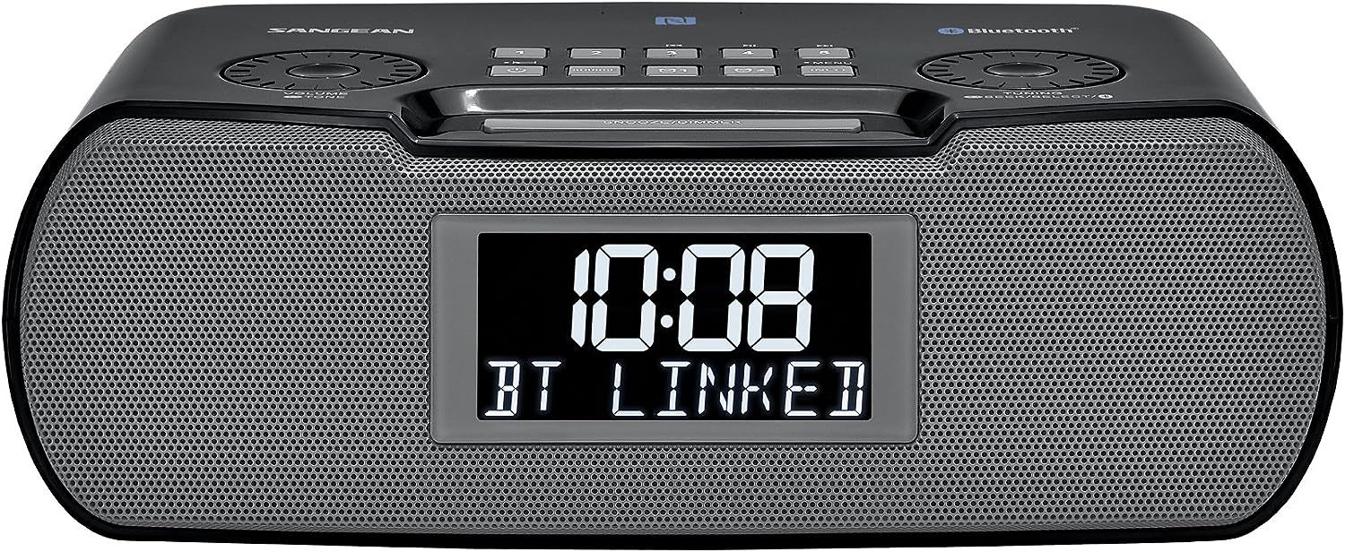 Sangean RCR-20 FM AM / Bluetooth / Aux-in / USB Phone Charging Digital Tuning Clock Radio with Battery Backup, Black