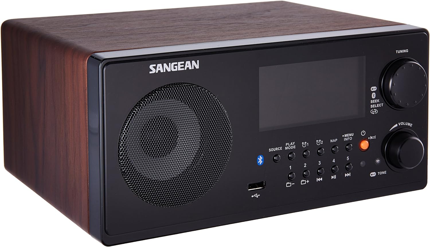 Sangean WR-22WL AM/FM-RDS/Bluetooth/USB Table-Top Digital Tuning Receiver (Dark Walnut).