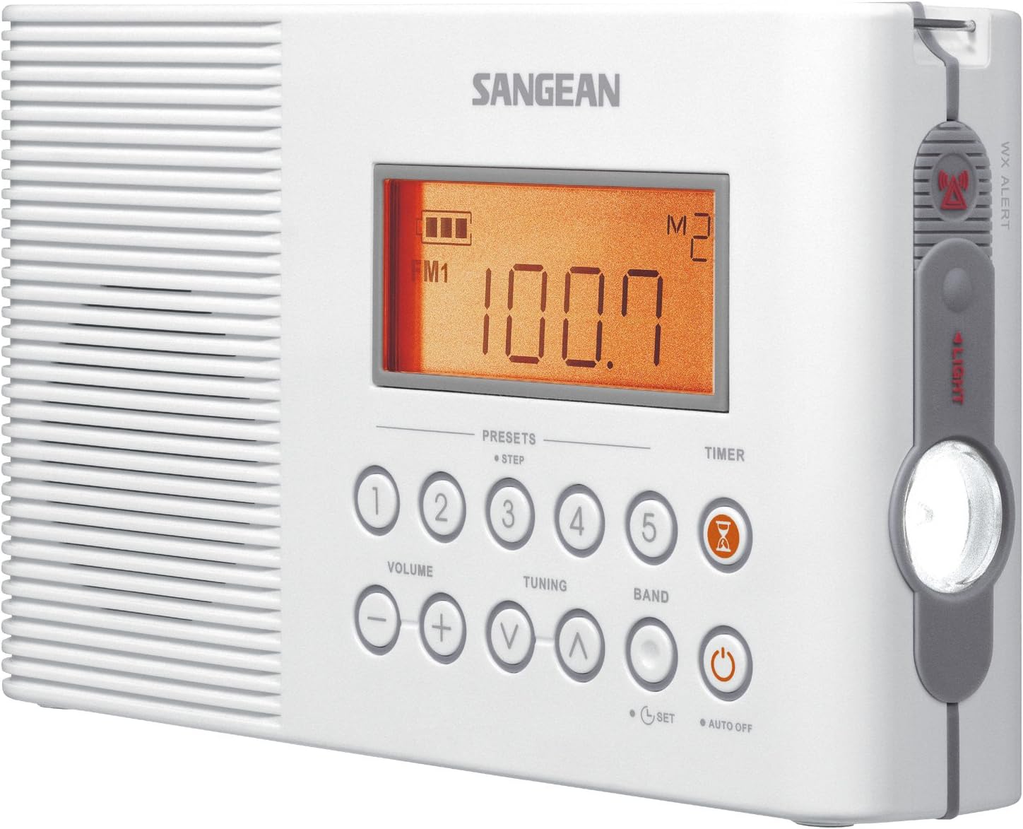 Sangean H201 Portable AM/FM/Weather Alert Digital Tuning Waterproof Shower Radio White.