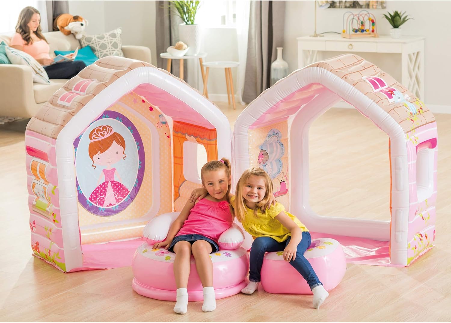 Intex Princess Play House, Inflatable Play House with Air Furniture, 49" X 43" X 48", for Ages 2-6