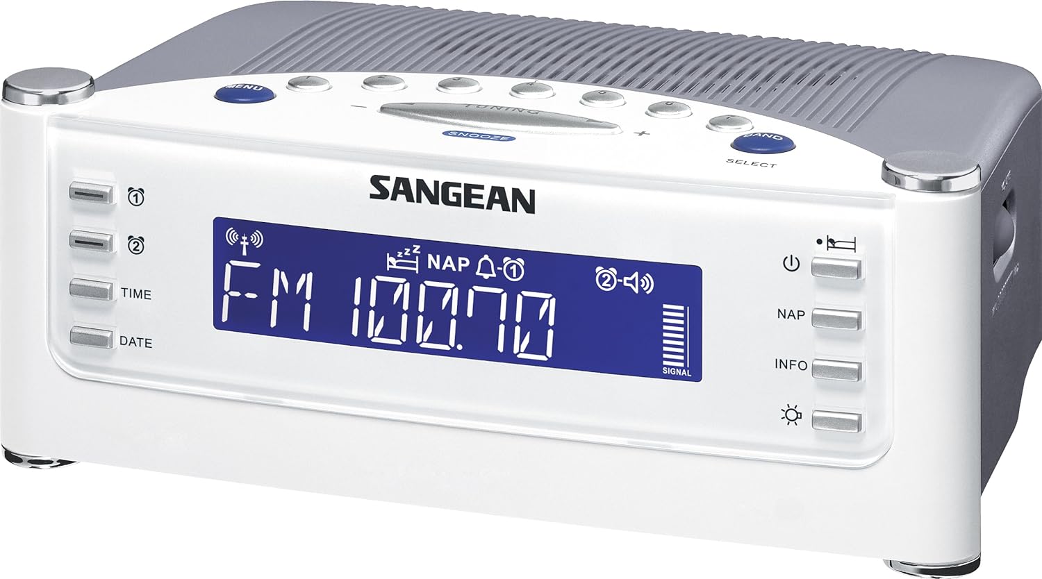 Sangean RCR-22 Atomic Clock with FM-RDS / AM / Aux-in Digital Tuning Clock Radio (Silver)