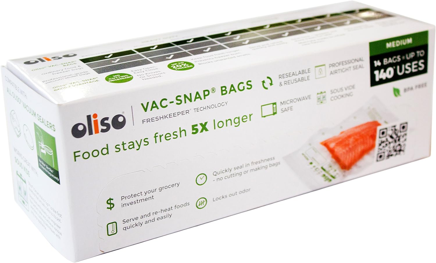 Oliso Pro VAC-SNAP Food Storage Bags for Oliso Vacuum Sealers (Medium)