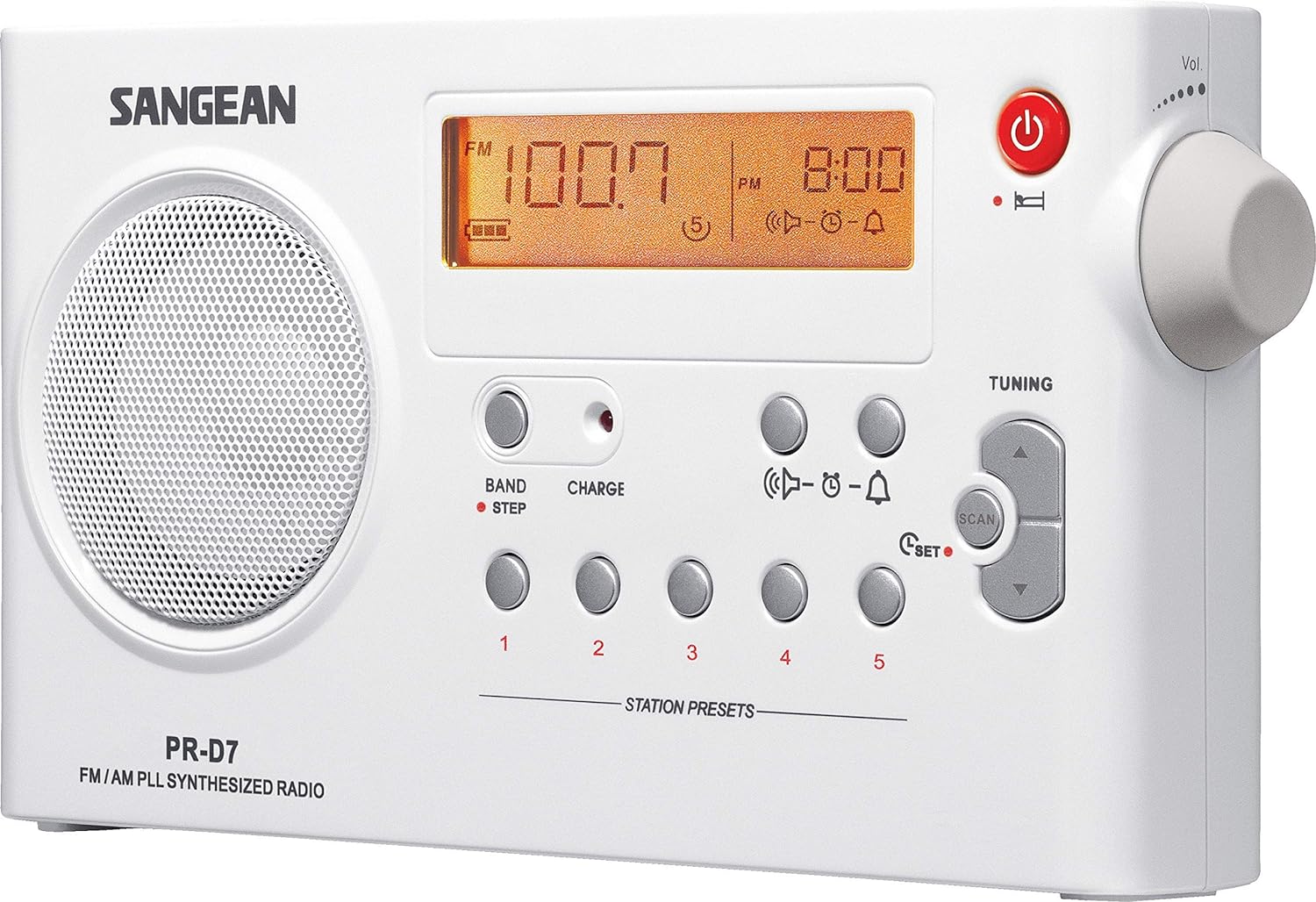 Sangean PR-D7 AM/FM Digital Rechargeable Portable Radio - White.