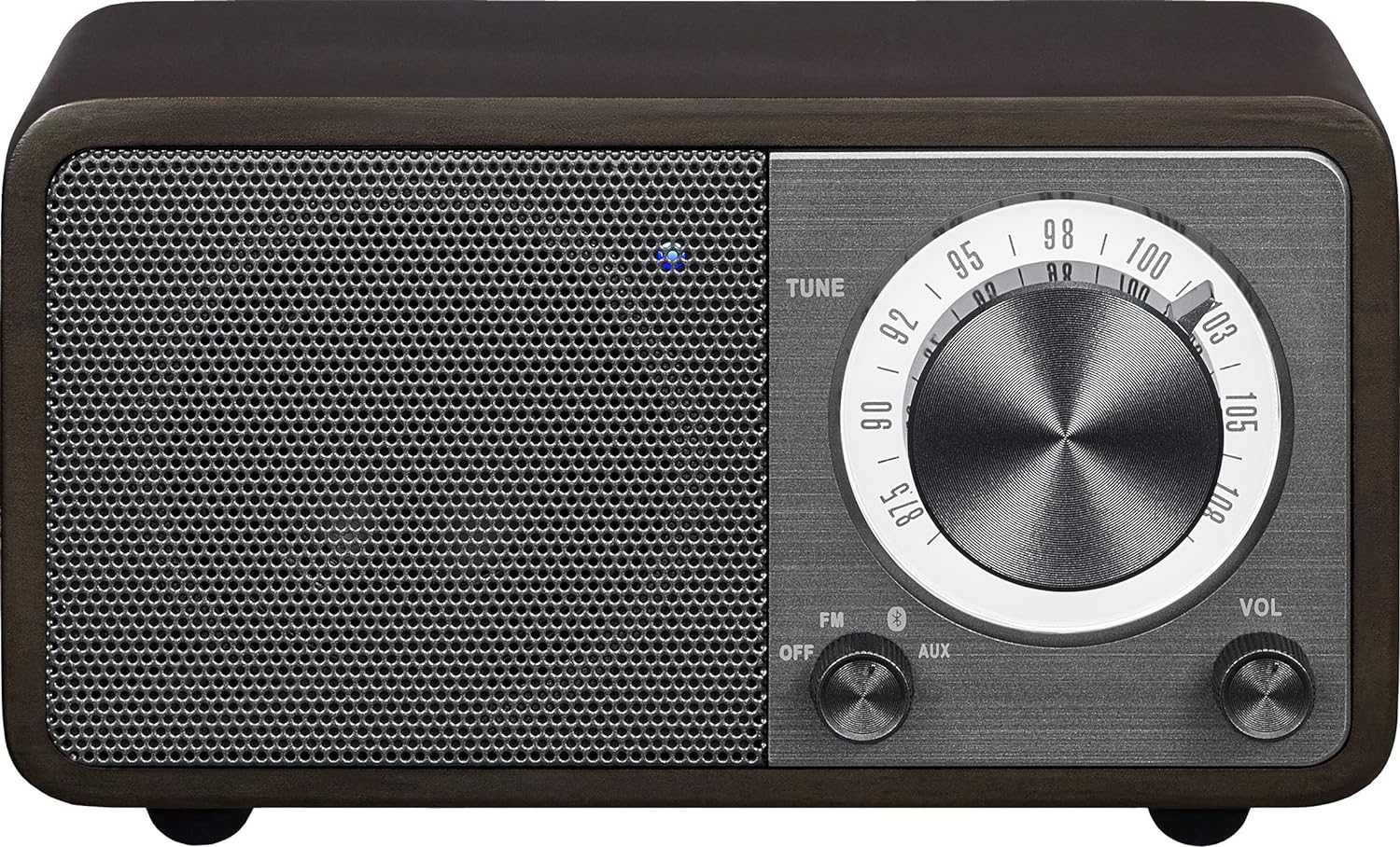 Sangean WR-7DK Wood Cabinet Mini Bluetooth Speaker with FM Radio Tuner and Aux-in Dark Cherry/Wood.