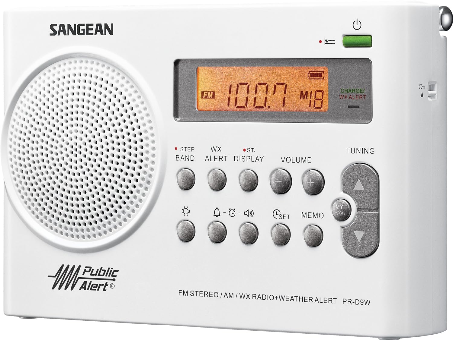 Sangean PR-D9W Portable Am/FM/NOAA Alert Radio with Rechargeable Battery  White.