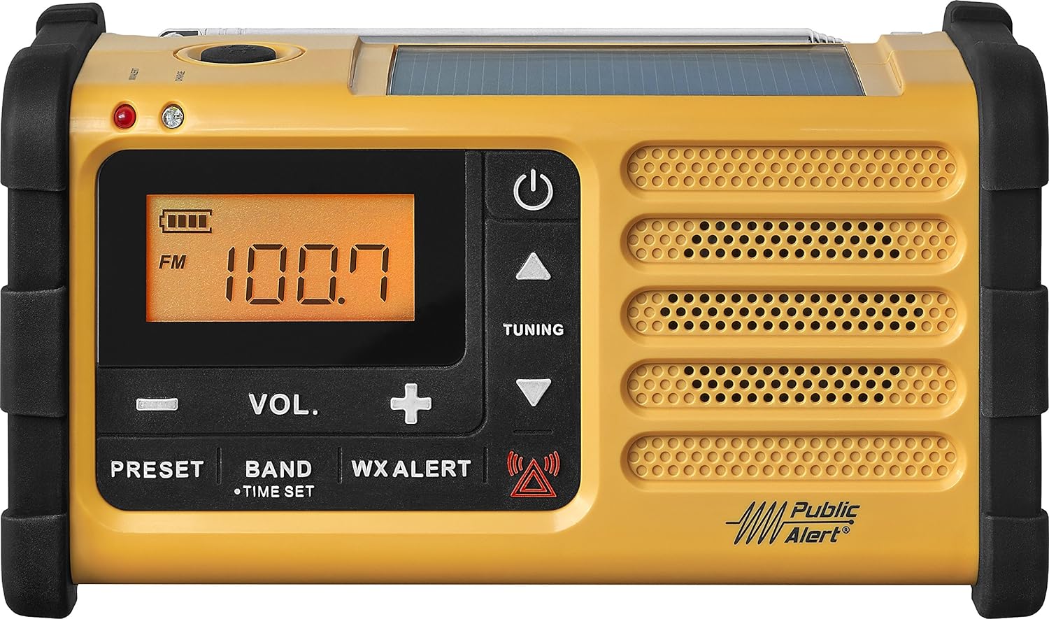 Sangean MMR-88 AM/FM/Weather+Alert Emergency Radio. Solar/Hand Crank/USB/Flashlight  Siren  Smartphone Charger yellow.